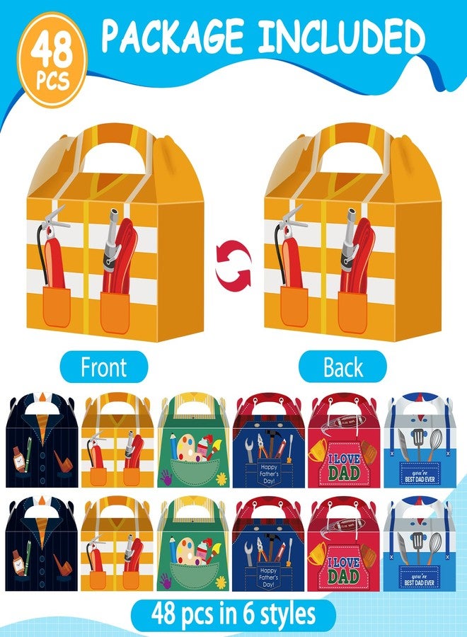 QOUBAI 48pcs Father's Day Gift Boxes Best Dad Paper Treat Boxes Happy Father’s Day Party Favors Box with Handle Decorations I Love Dad Candy Goodie Bags Party Supplies for Men Papa Grandpa(6 Styles) - Image 2